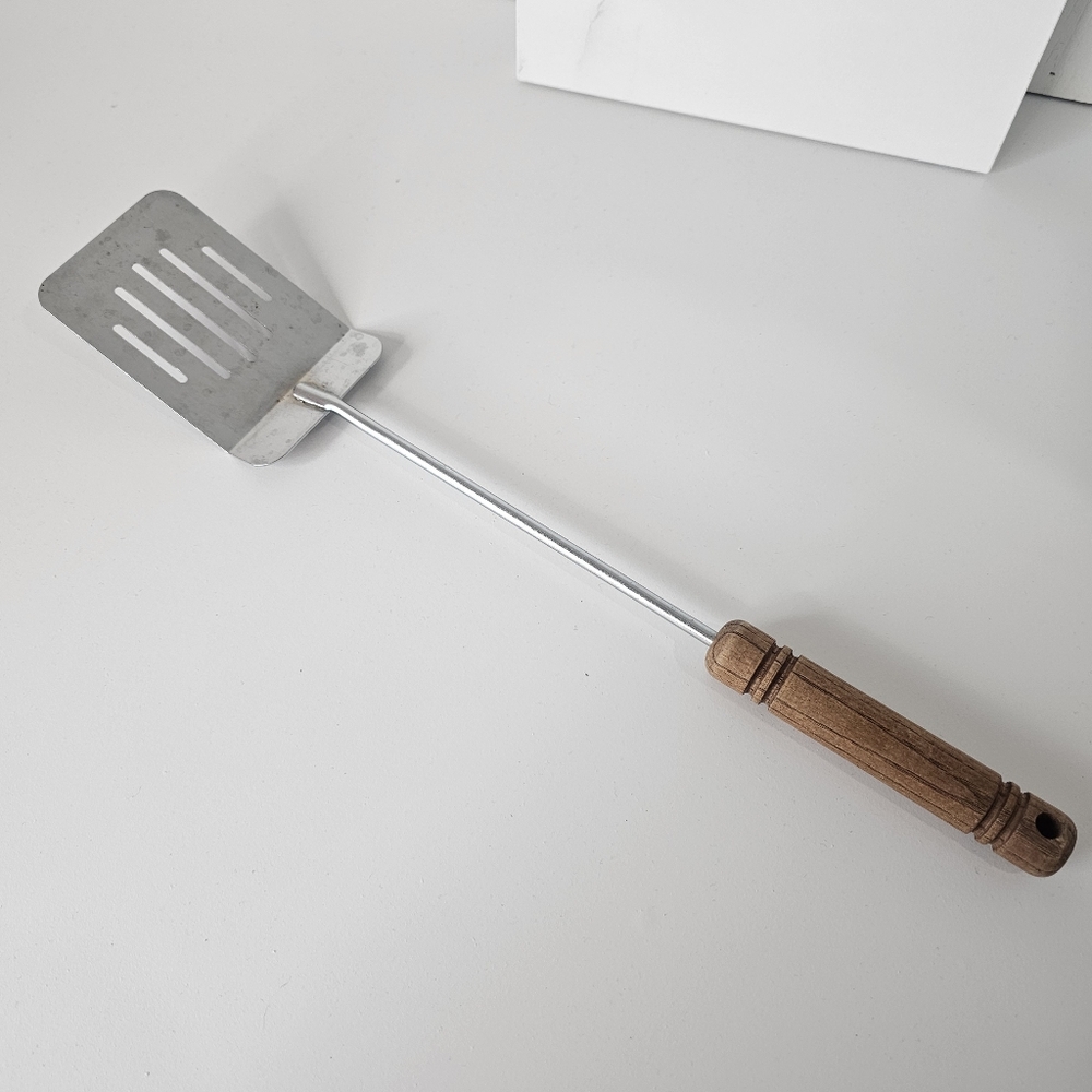 Long Metal Spatula Stainless Steel Round Wood Handle 16-18‎ Inch
